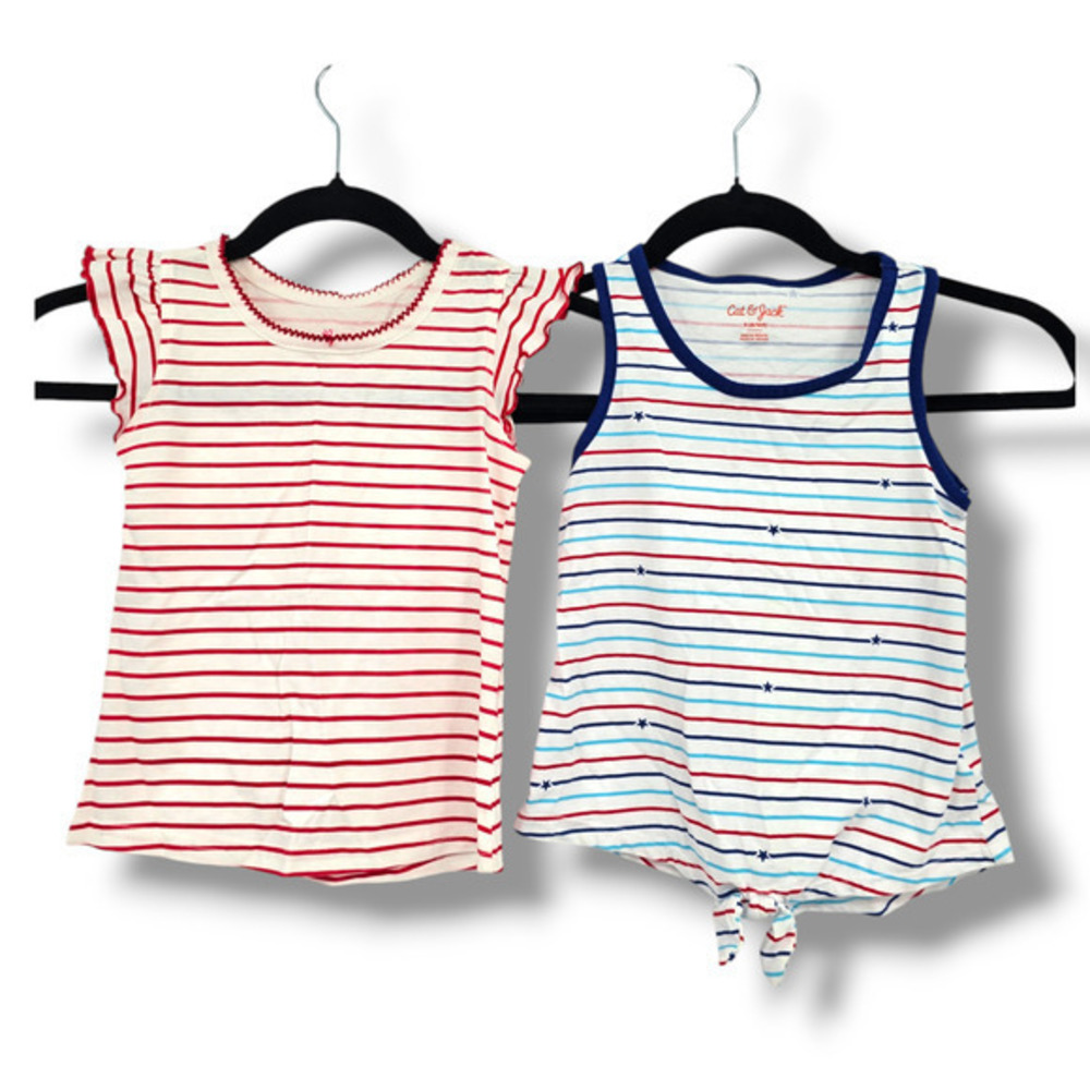 Nannette And Cat & Jack Girls Striped‎ Sleeveless Tank Top Red White Blue Size S
